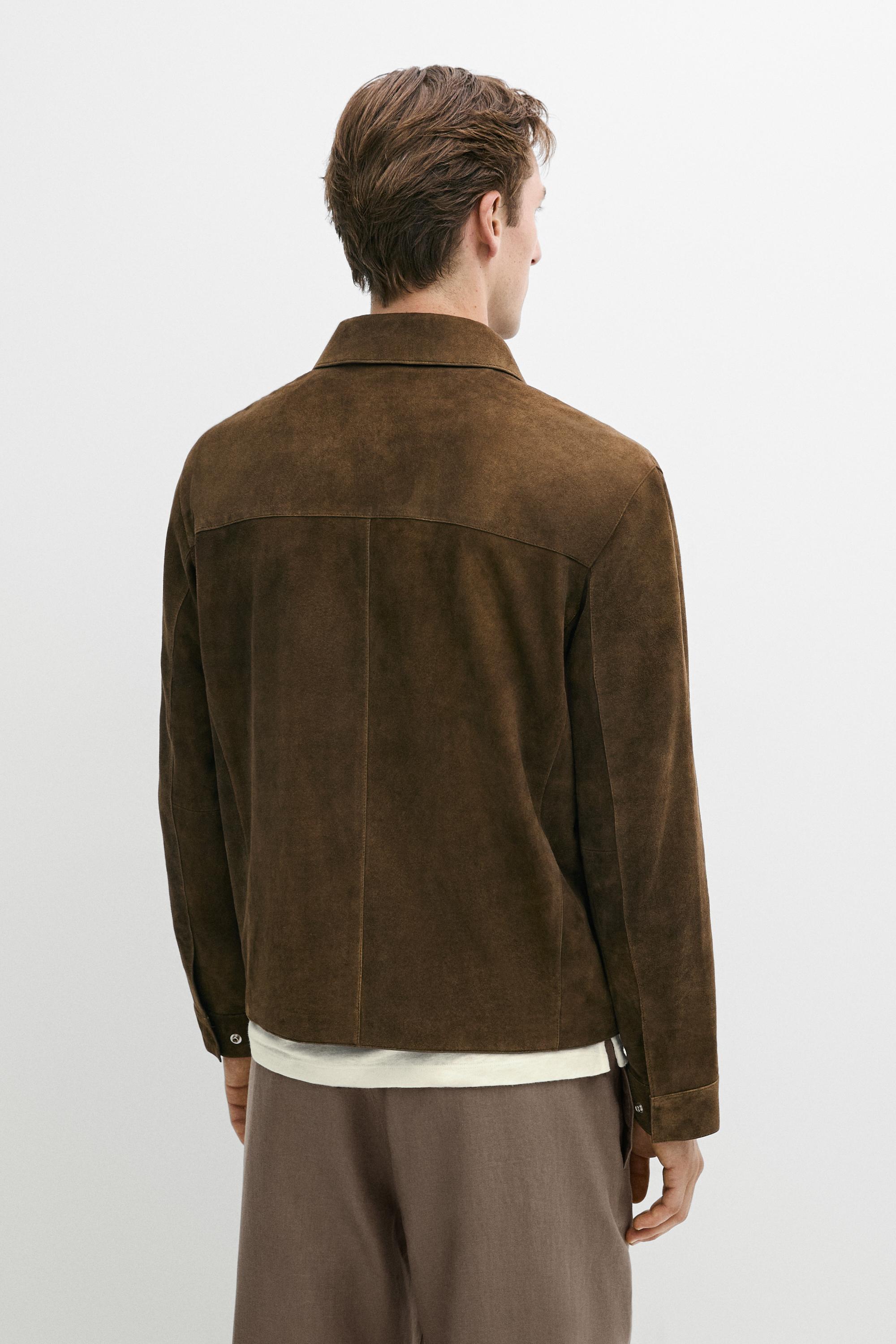 Suede leather zip-up jacket